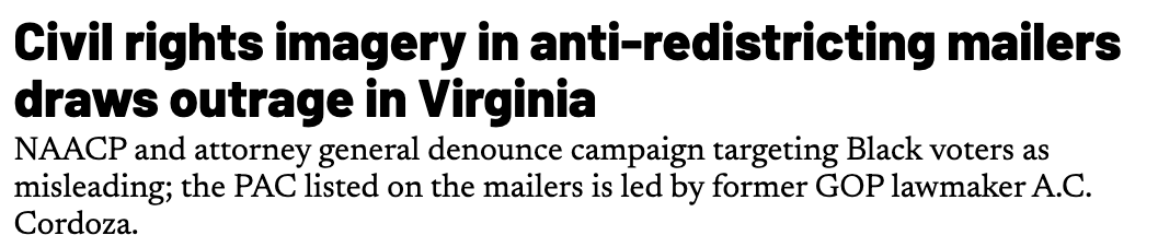 Civil rights imagery in anti-redistricting mailers draws outrage in Virginia