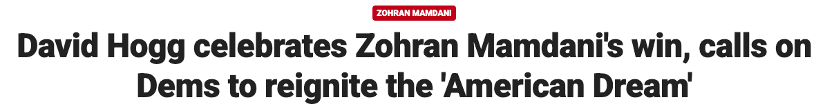 Fox News: David Hogg celebrates Zohran Mamdani's win, calls on Dems to reignite the 'American Dream'